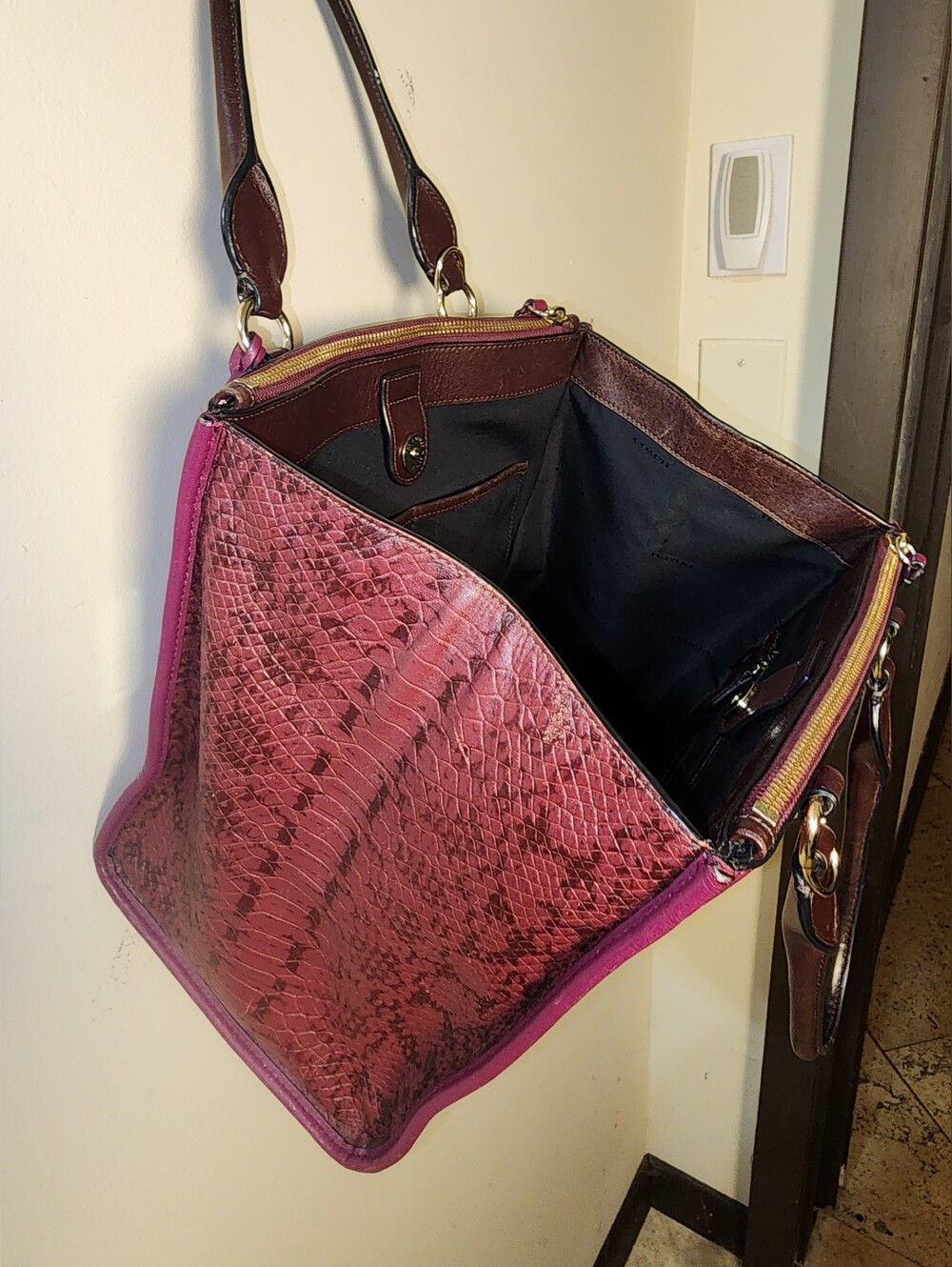 Coach Leather Exoctic Python Crosby Carryall Cyclamen Satchel Plum Turnlock Tote - Picture 16 of 17